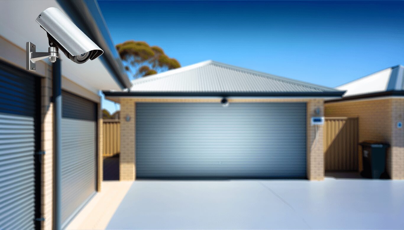 Secure Suburban Garage Door with Surveillance
