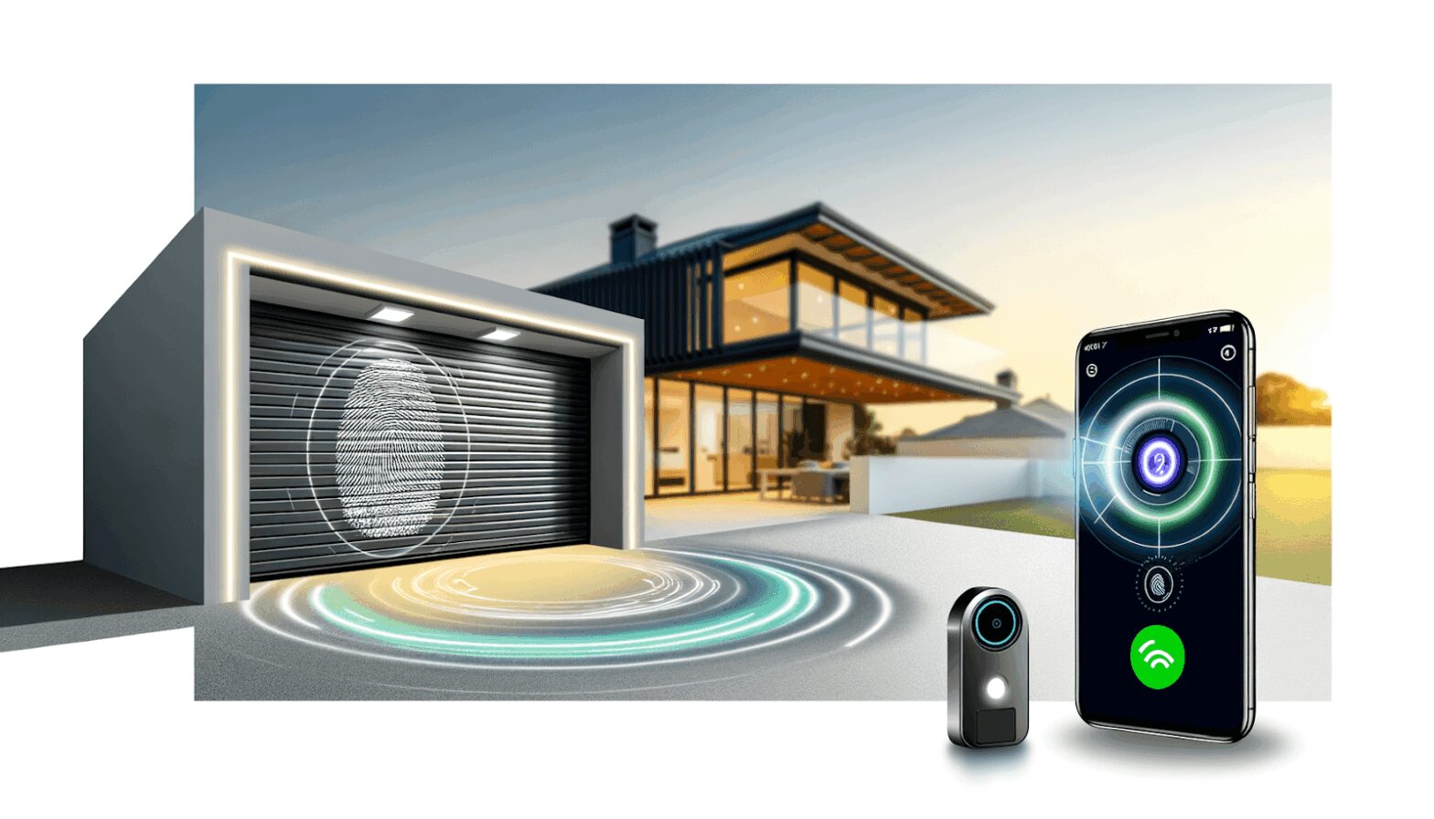 Futuristic Garage Door with Biometric Access Technology